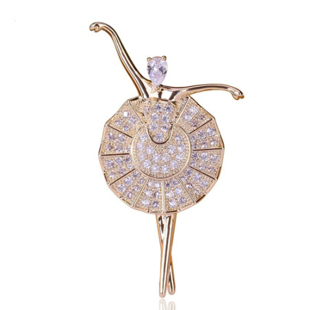 брошь балерина со стразами золото